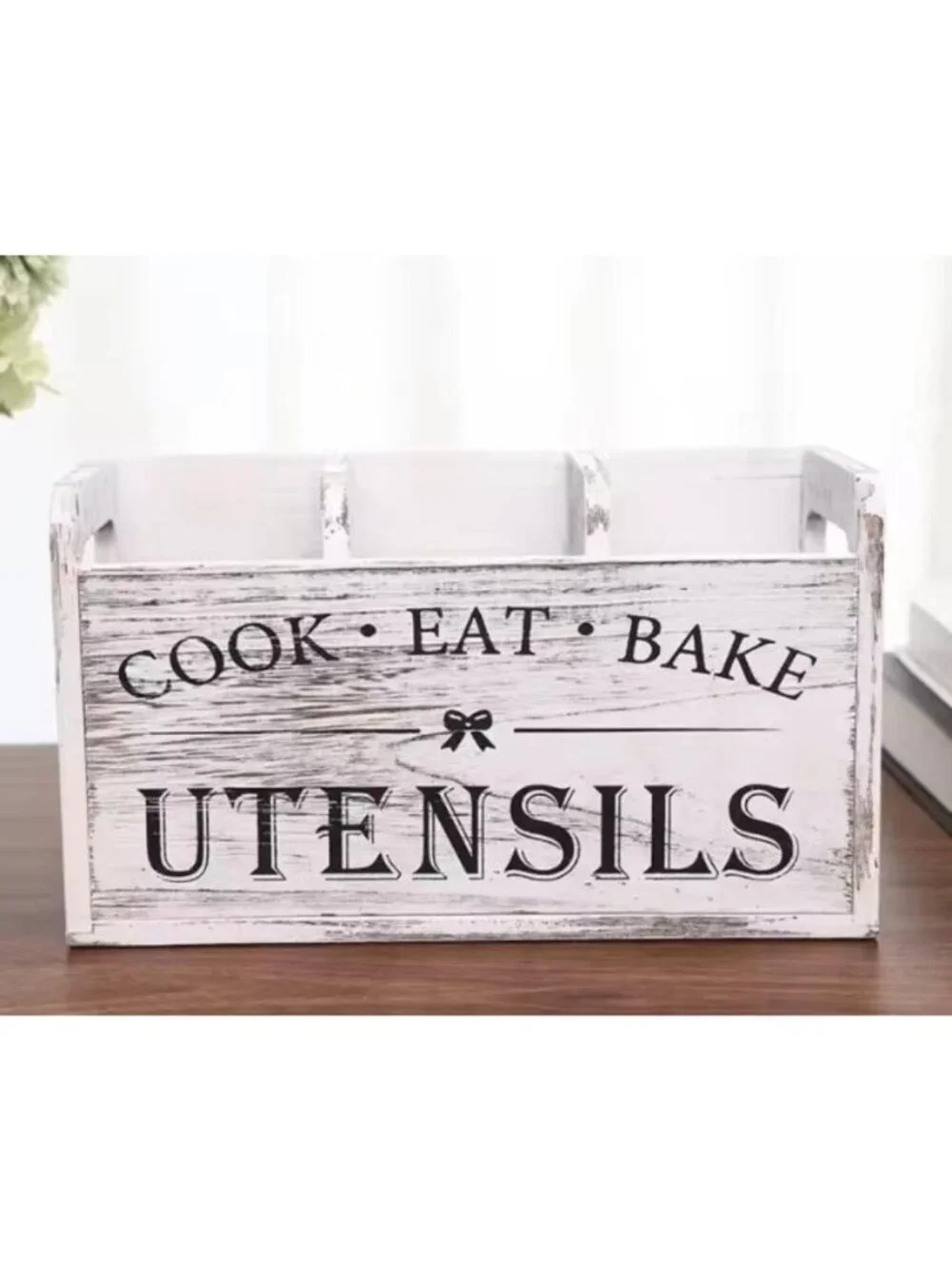 Wooden Kitchen Utensil Caddy, Spoon Fork Silverware Storage Rack